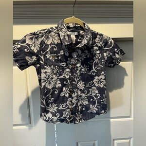 Old Navy Navy Floral Kids Button Down Shirt